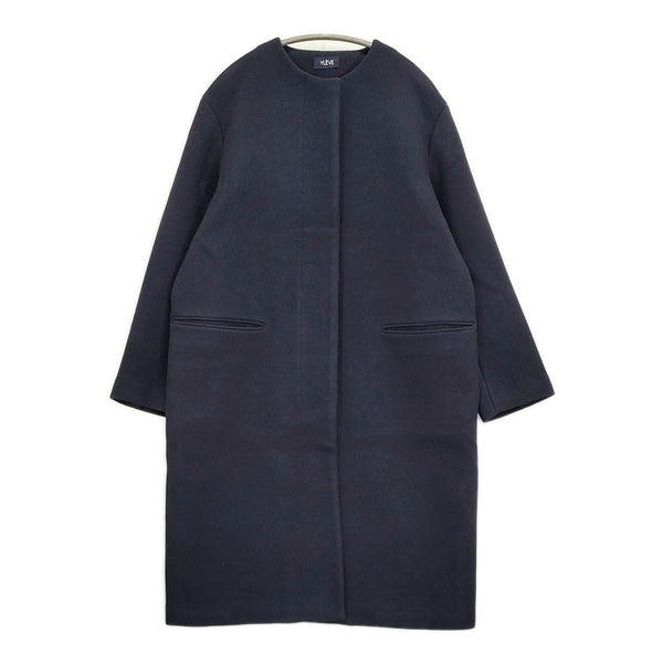 YLEVE super100s ダブルメルトンノーカラーコート サイズ1 コート ネイビー レディース イレーヴ【中古】5-1103A♪
