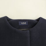 YLEVE super100s ダブルメルトンノーカラーコート サイズ1 コート ネイビー レディース イレーヴ【中古】5-1103A♪