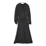 sacra ポルカドット ベルト付き レーヨンキュプラドレス ワンピース ブラック ベージュ レディース サクラ【中古】5-1022M∞