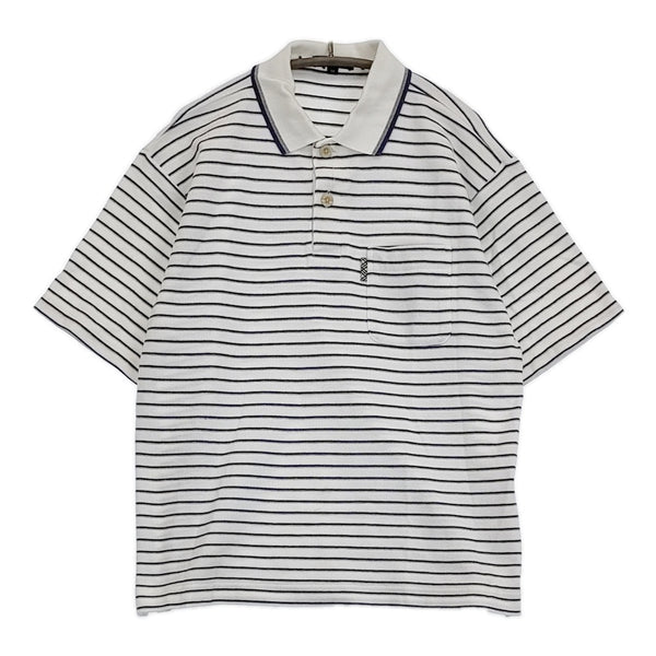 BURBERRY LONDON ノバチェック ボーダー サイズM ポロシャツ ホワイト ネイビー メンズ バーバリーロンドン【中古】5-0713S♪