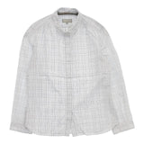 MARGARET HOWELL 578-153915 コットン チェック 丸襟 長袖シャツ ホワイト ブルー レディース マーガレットハウエル【中古】5-1109M∞