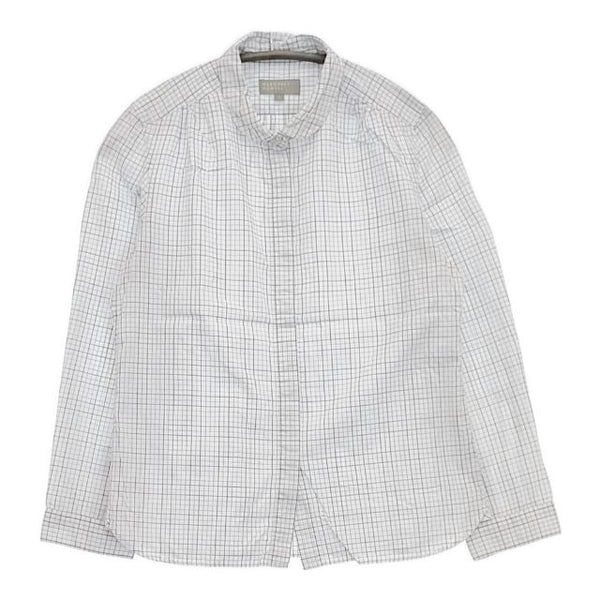MARGARET HOWELL 578-153915 コットン チェック 丸襟 長袖シャツ ホワイト ブルー レディース マーガレットハウエル【中古】5-1109M∞