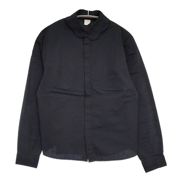 I am I 長袖 スカラップカラー コットン 比翼ボタン ブラウス シャツ ブラック レディース アイアムアイ【中古】5-1016M∞