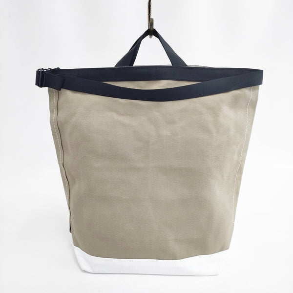 TEMBEA 新品 ROLL TOP TOTE 定価22000円 コットン トートバッグ カーキ ホワイト レディース テンベア【中古】5-0813G◎#