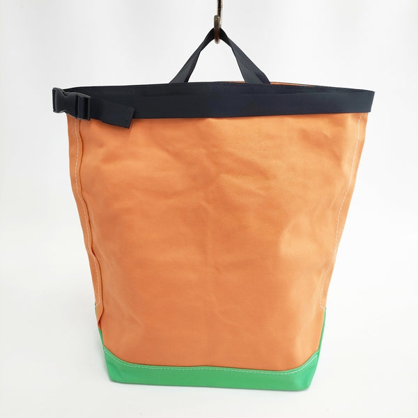 TEMBEA 未使用品 ROLL TOP TOTE 定価22000円 コットン トートバッグ オレンジ グリーン レディース テンベア【中古】5-0813G◎