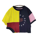 NIKE パッチワーク リメイク サイズS 半袖Ｔシャツ カットソー ネイビー イエロー レディース ナイキ【中古】5-0708S♪