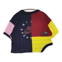 NIKE パッチワーク リメイク サイズS 半袖Ｔシャツ カットソー ネイビー イエロー レディース ナイキ【中古】5-0708S♪
