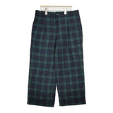 ICHI LT/V210721 ウール混 チェック ブラックウォッチ ワイド パンツ グリーン ネイビー レディース イチ【中古】5-1030T∞