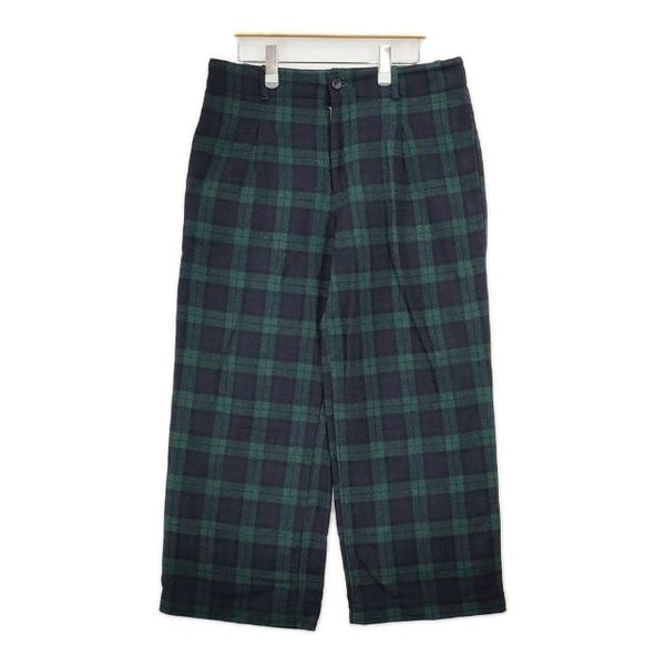 ICHI LT/V210721 ウール混 チェック ブラックウォッチ ワイド パンツ グリーン ネイビー レディース イチ【中古】5-1030T∞