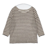 MARGARET HOWELL 578-269404 リネン ボーダー 七分袖 Ｔシャツ カットソー ベージュ ブラック レディース マーガレットハウエル【中古】5-0804M∞