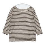 MARGARET HOWELL 578-269404 リネン ボーダー 七分袖 Ｔシャツ カットソー ベージュ ブラック レディース マーガレットハウエル【中古】5-0804M∞