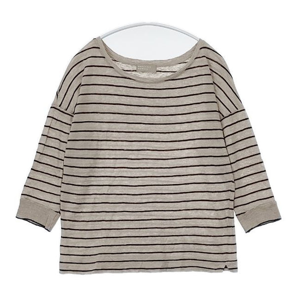 MARGARET HOWELL 578-269404 リネン ボーダー 七分袖 Ｔシャツ カットソー ベージュ ブラック レディース マーガレットハウエル【中古】5-0804M∞