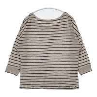 MARGARET HOWELL 578-269404 リネン ボーダー 七分袖 Ｔシャツ カットソー ベージュ ブラック レディース マーガレットハウエル【中古】5-0804M∞