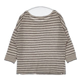 MARGARET HOWELL 578-269404 リネン ボーダー 七分袖 Ｔシャツ カットソー ベージュ ブラック レディース マーガレットハウエル【中古】5-0804M∞