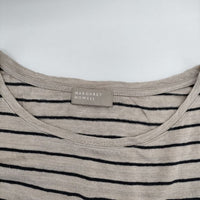 MARGARET HOWELL 578-269404 リネン ボーダー 七分袖 Ｔシャツ カットソー ベージュ ブラック レディース マーガレットハウエル【中古】5-0804M∞