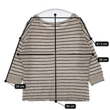 MARGARET HOWELL 578-269404 リネン ボーダー 七分袖 Ｔシャツ カットソー ベージュ ブラック レディース マーガレットハウエル【中古】5-0804M∞