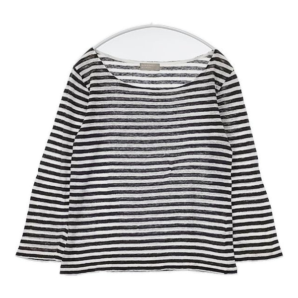 MARGARET HOWELL 578-169908 JERSEY ボーダー リネン 長袖Ｔシャツ カットソー ロンＴ ブラウン ホワイト レディース マーガレットハウエル【中古】5-0804M∞