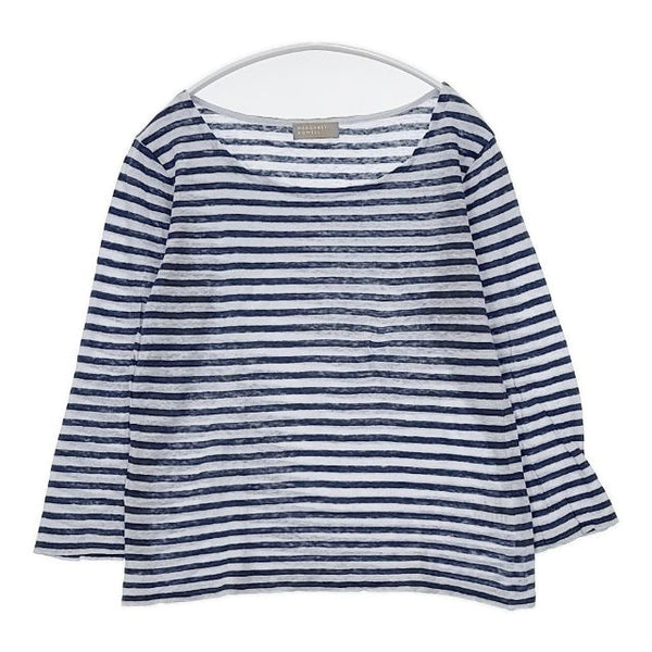 MARGARET HOWELL 578-169109 リネン ボーダー 長袖Ｔシャツ カットソー ロンＴ ブルー ホワイト レディース マーガレットハウエル【中古】5-0804M∞