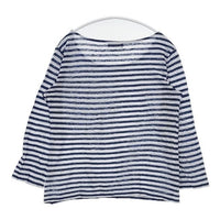 MARGARET HOWELL 578-169109 リネン ボーダー 長袖Ｔシャツ カットソー ロンＴ ブルー ホワイト レディース マーガレットハウエル【中古】5-0804M∞