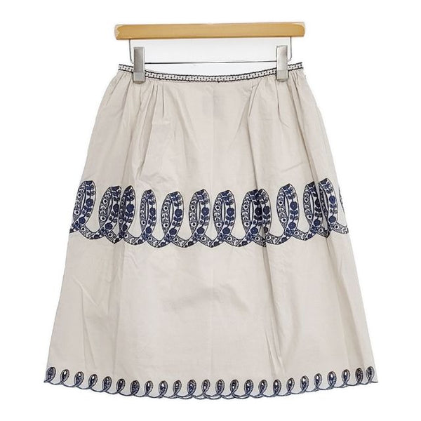 mina perhonen ribbon ra5811 刺繍 コットンシルク スカート ライトグレー レディース ミナペルホネン【中古】5-1124M∞