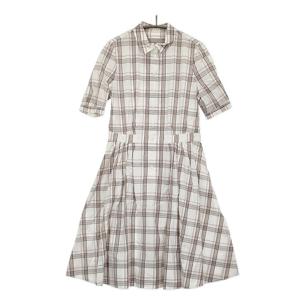 MARGARET HOWELL 578-157901 サイズ2 ギャザー チェック シャツ ワンピース ホワイト レディース マーガレットハウエル【中古】5-0708S♪