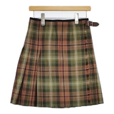MHL. スコットランド製 チェック ラップ プリーツ 578-232270 ウール スカート カーキ ブラウン レディース エムエイチエル【中古】5-1030T∞