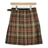 MHL. スコットランド製 チェック ラップ プリーツ 578-232270 ウール スカート カーキ ブラウン レディース エムエイチエル【中古】5-1030T∞