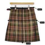 MHL. スコットランド製 チェック ラップ プリーツ 578-232270 ウール スカート カーキ ブラウン レディース エムエイチエル【中古】5-1030T∞