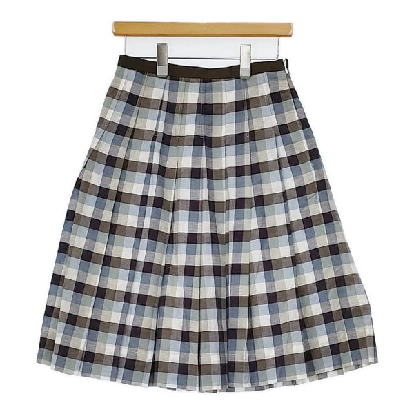 MARGARET HOWELL コットンリネンチェック 578-132215 スカート ブルー ホワイト ブラウン レディース マーガレットハウエル【中古】5-0804M∞