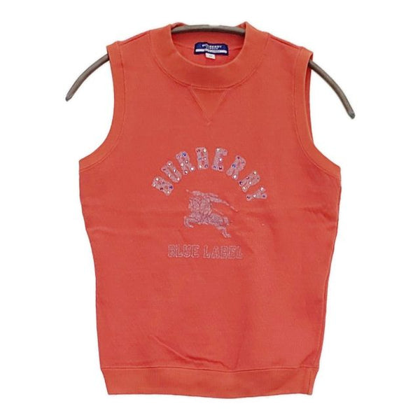 BURBERRY BLUE LABEL ラインストーン ノースリーブスウェット ベスト オレンジ レディース バーバリーブルーレーベル【中古】5-1004M∞