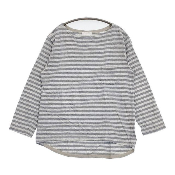 style+confort tricot ボーダー コットン ポケット付 長袖Ｔシャツ カットソー ロンＴ グレー ブルーグレー レディース スティールエコンフォール【中古】5-1006M∞