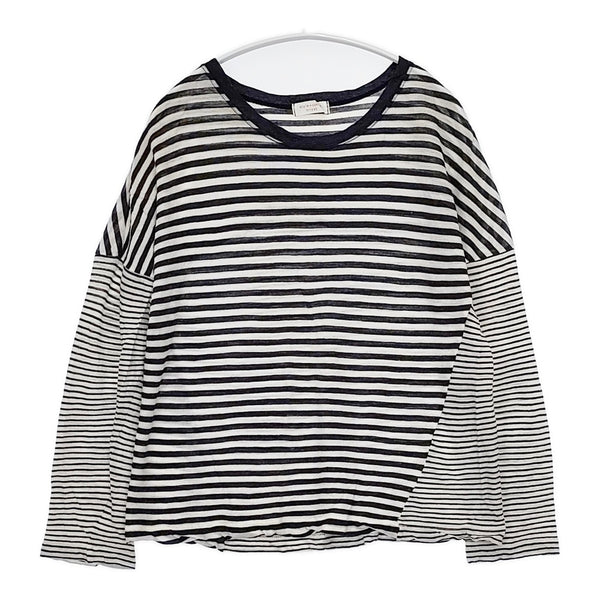 style+confort ラミー ボーダー 301-85811 切替 日本製 長袖Ｔシャツ カットソー ロンＴ ネイビー オフホワイト レディース スティールエコンフォール【中古】5-0822M△
