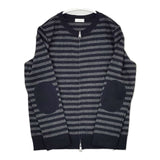 style+confort tricot エルボーパッチ ジップアップ ボーダー ニットジャケット カーディガン ネイビー グレー レディース スティールエコンフォール【中古】5-1030T∞