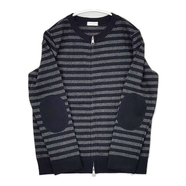 style+confort tricot エルボーパッチ ジップアップ ボーダー ニットジャケット カーディガン ネイビー グレー レディース スティールエコンフォール【中古】5-1030T∞