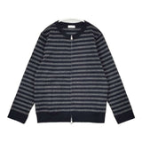 style+confort tricot エルボーパッチ ジップアップ ボーダー ニットジャケット カーディガン ネイビー グレー レディース スティールエコンフォール【中古】5-1030T∞