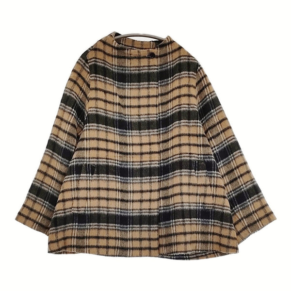 ADIEU TRISTESSE シャギーチェックポンチョコート ウールアルパカ コート ベージュ ブラック レディース アデュートリステス【中古】5-1103T♪