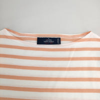 SAINT JAMES ピリアック ボーダー ボートネック 長袖Ｔシャツ カットソー ロンＴ ホワイト サーモンピンク レディース セントジェームス【中古】5-0822M△