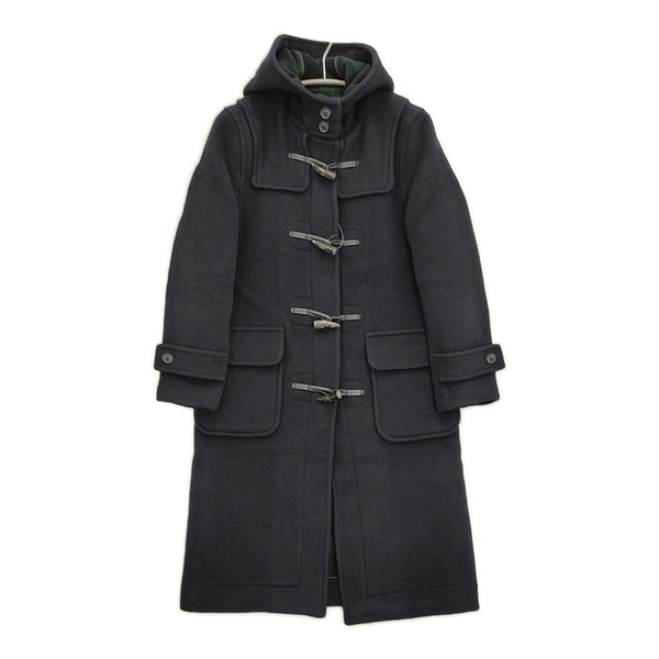 London Tradition イギリス製 フード付きロングコート ブラックウォッチ ダッフルコート ネイビー レディース ロンドントラディション【中古】5-1103A♪