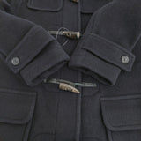 London Tradition イギリス製 フード付きロングコート ブラックウォッチ ダッフルコート ネイビー レディース ロンドントラディション【中古】5-1103A♪