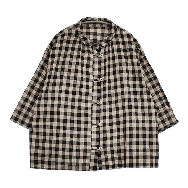 nest Robe ギンガムチェックワッシャーギンガムスリーピングシャツ 定価23100円 01232-1367 ブラウス シャツ 23SS ブラック ベージュ レディース ネストローブ【中古】5-1124M∞