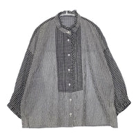 Cotton House Aya KHNB10527FM ストライプ ギンガムチェック コットンリネン ブラウス 長袖シャツ ブラック ホワイト レディース コットンハウスアヤ【中古】5-0822M△