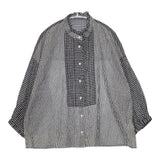 Cotton House Aya KHNB10527FM ストライプ ギンガムチェック コットンリネン ブラウス 長袖シャツ ブラック ホワイト レディース コットンハウスアヤ【中古】5-0822M△