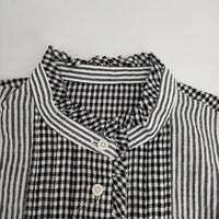 Cotton House Aya KHNB10527FM ストライプ ギンガムチェック コットンリネン ブラウス 長袖シャツ ブラック ホワイト レディース コットンハウスアヤ【中古】5-0822M△