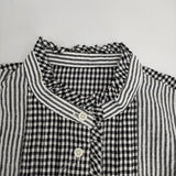 Cotton House Aya KHNB10527FM ストライプ ギンガムチェック コットンリネン ブラウス 長袖シャツ ブラック ホワイト レディース コットンハウスアヤ【中古】5-0822M△