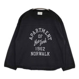 BLUE LAKE MARKET アメリカンドライ天竺 切替ヘムラウンド プリントTee 定価7590円 長袖Ｔシャツ カットソー ロンＴ ブラック レディース ブルーレイクマーケット【中古】5-0924M∞