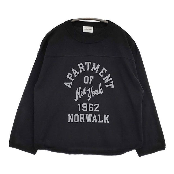 BLUE LAKE MARKET アメリカンドライ天竺 切替ヘムラウンド プリントTee 定価7590円 長袖Ｔシャツ カットソー ロンＴ ブラック レディース ブルーレイクマーケット【中古】5-0924M∞