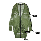 iliann loeb 透かし編み ロング丈 132114 コットン 日本製 カーディガン グリーン レディース イリアンローブ【中古】5-0822M△