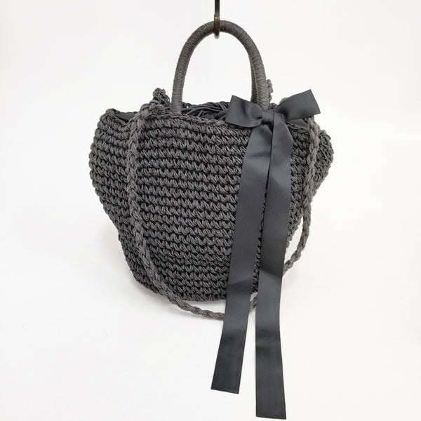 Bilitis dix-sept ans ペーパークロス Woven Bag Mサイズ かごバッグ ブラック レディース ビリティス ディ セッタン【中古】5-0809S◎
