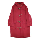 OLD ENGLAND ウール フード付き 英国製 ヘリンボーン ダッフルコート レッド レディース オールドイングランド【中古】5-1103A♪