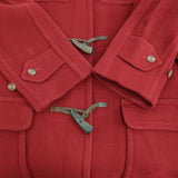 OLD ENGLAND ウール フード付き 英国製 ヘリンボーン ダッフルコート レッド レディース オールドイングランド【中古】5-1103A♪